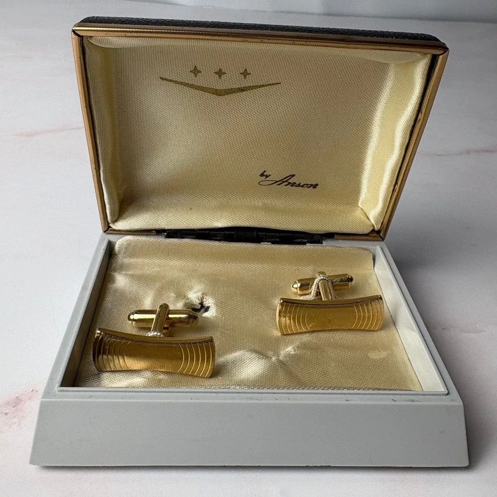Vintage Anson Gold‎ Tone Cufflinks Formal Dress Shirt Accessories Men